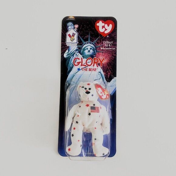 RARE Glory The Bear 1999 McDonalds Ty Beanie Baby with 1993 ERRORS Independence - Picture 1 of 9